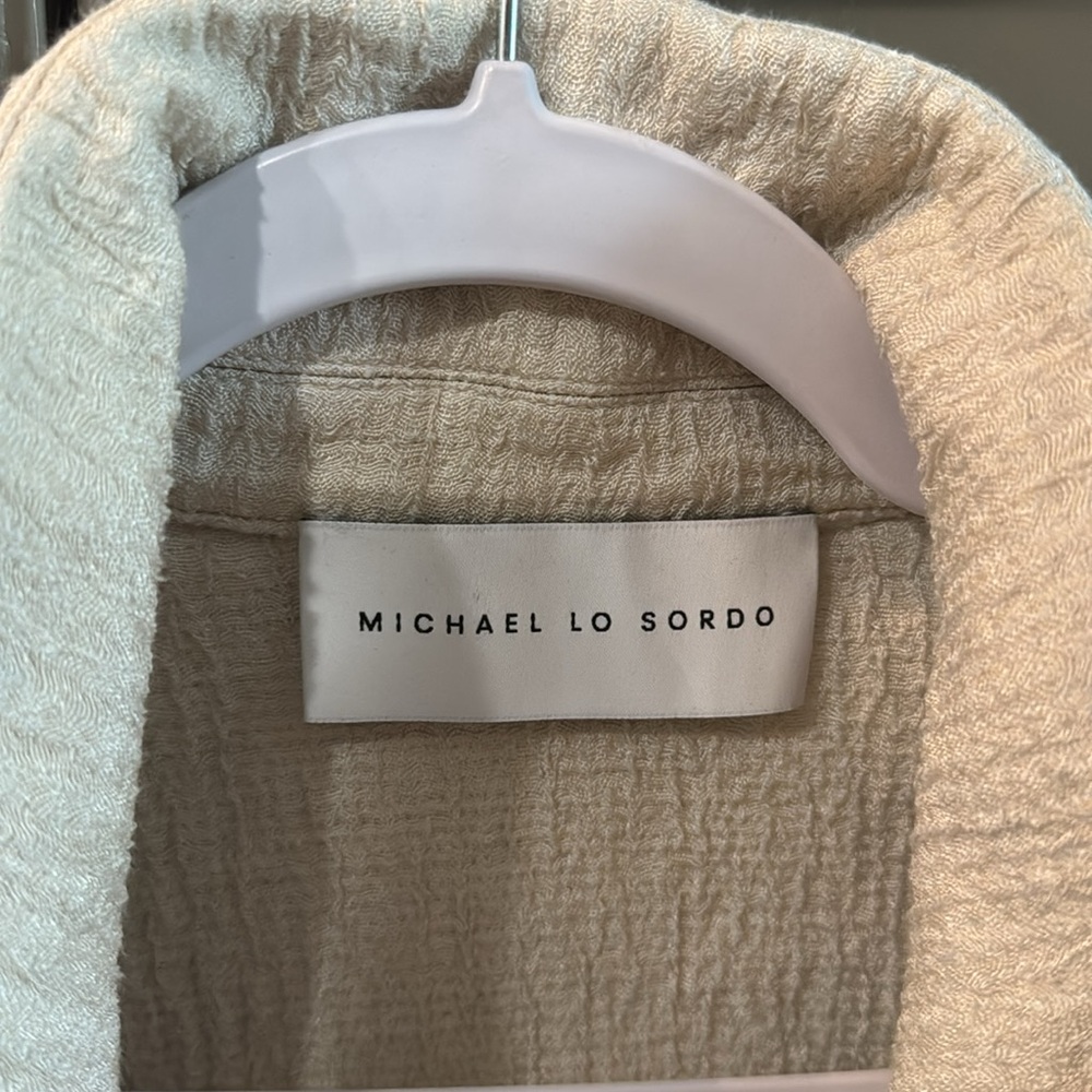 MICHAEL LO SORDO • Linen Bolero Waist Tie Collared Jacket - Picture 12 of 16